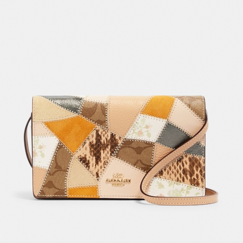 **SOLD** Foldover Crossbody Clutch With Signature Canvas Patchwork